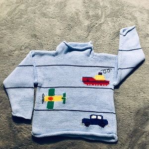 Claver Sweater Car Boat Plane 24m Blue Cotton